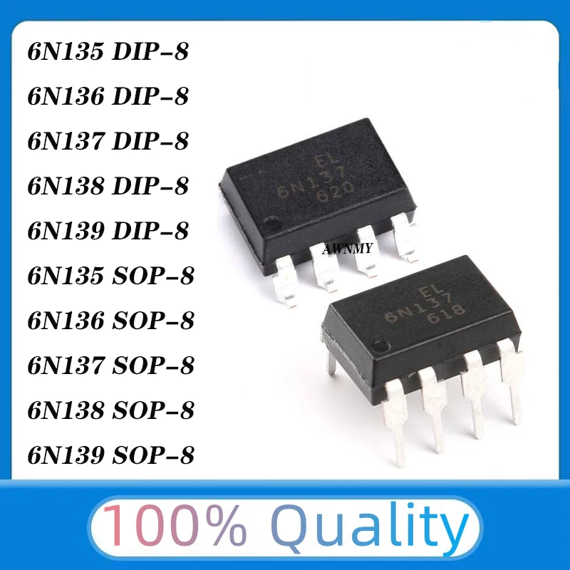 10Pcs/Lot 6N135 6N136 6N137 6N138 6N139 DIP-8 6N135S 6N136S 6N137S 6N138S 6N139S SOP-8 Optocouplers In Stock