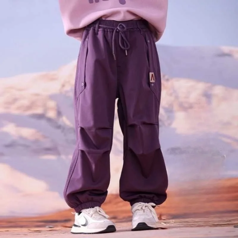 Girls' Thermal Fleece-Lined Winter Cargo Pants - Waterproof Windbreaker Sport Pants for Kids 8-14 Athletic Pants with Pockets