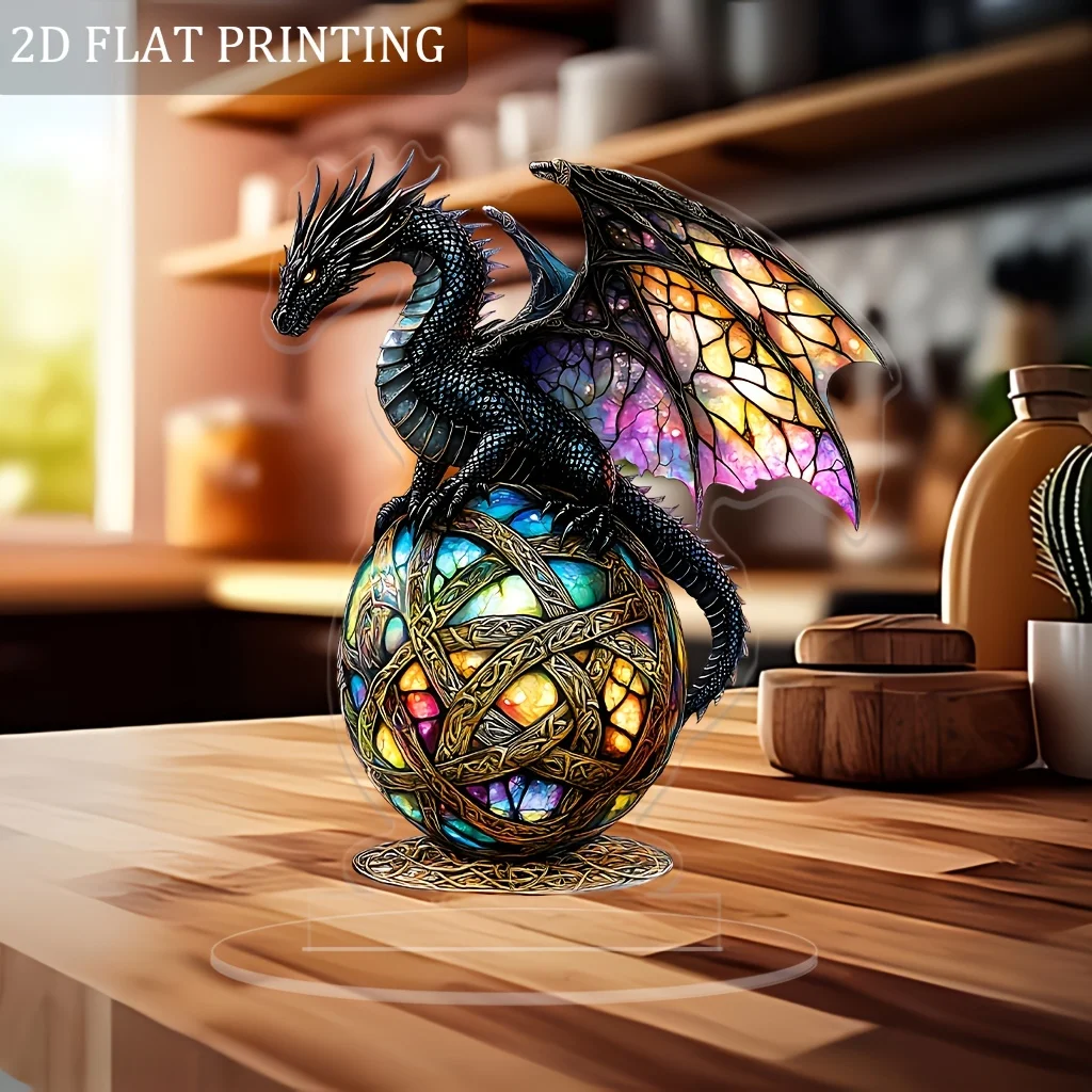 Enchanting Colored Glass Dragon Statue -7.5 Inches X 5.9 Inches, Gothic Fantasy Design On Globe, Suitable For Home And Office