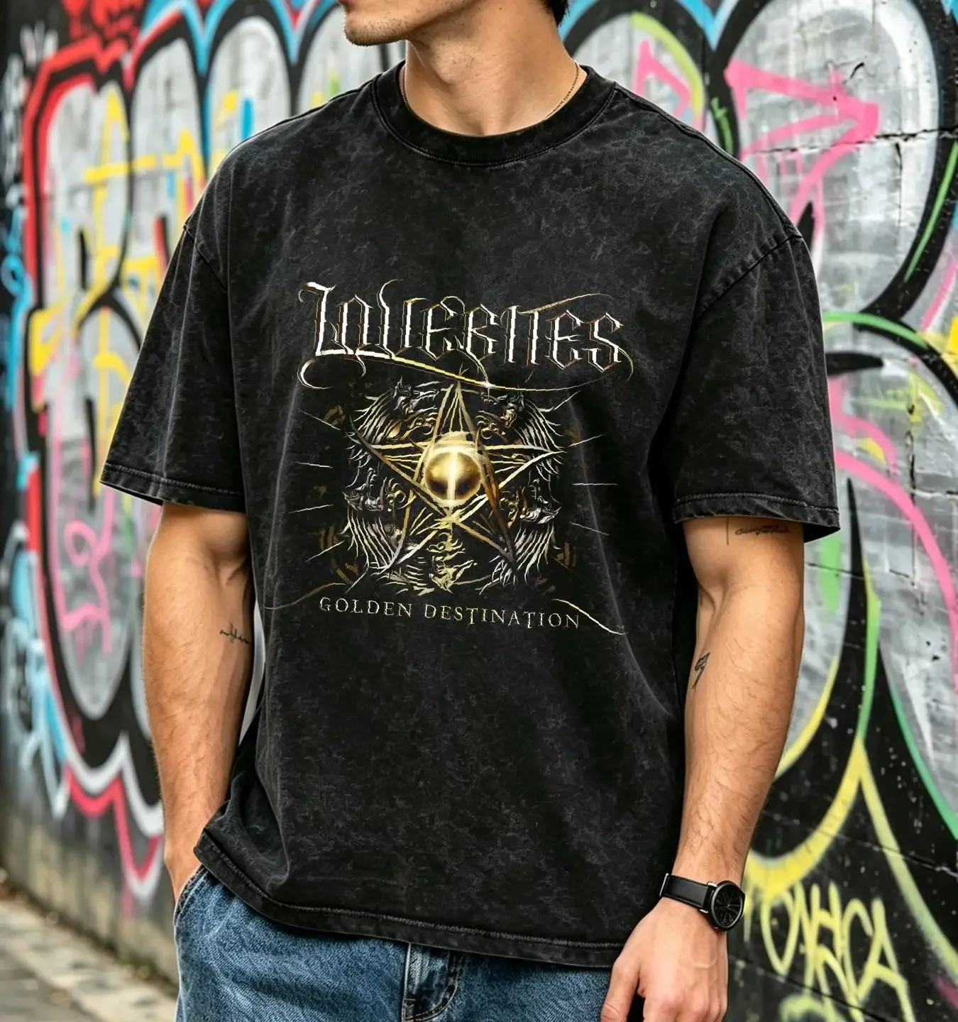 washed T Shirt Soft Cotton Japanese Rock Band Lovebites Golden Destination vintage Washed designer clothes