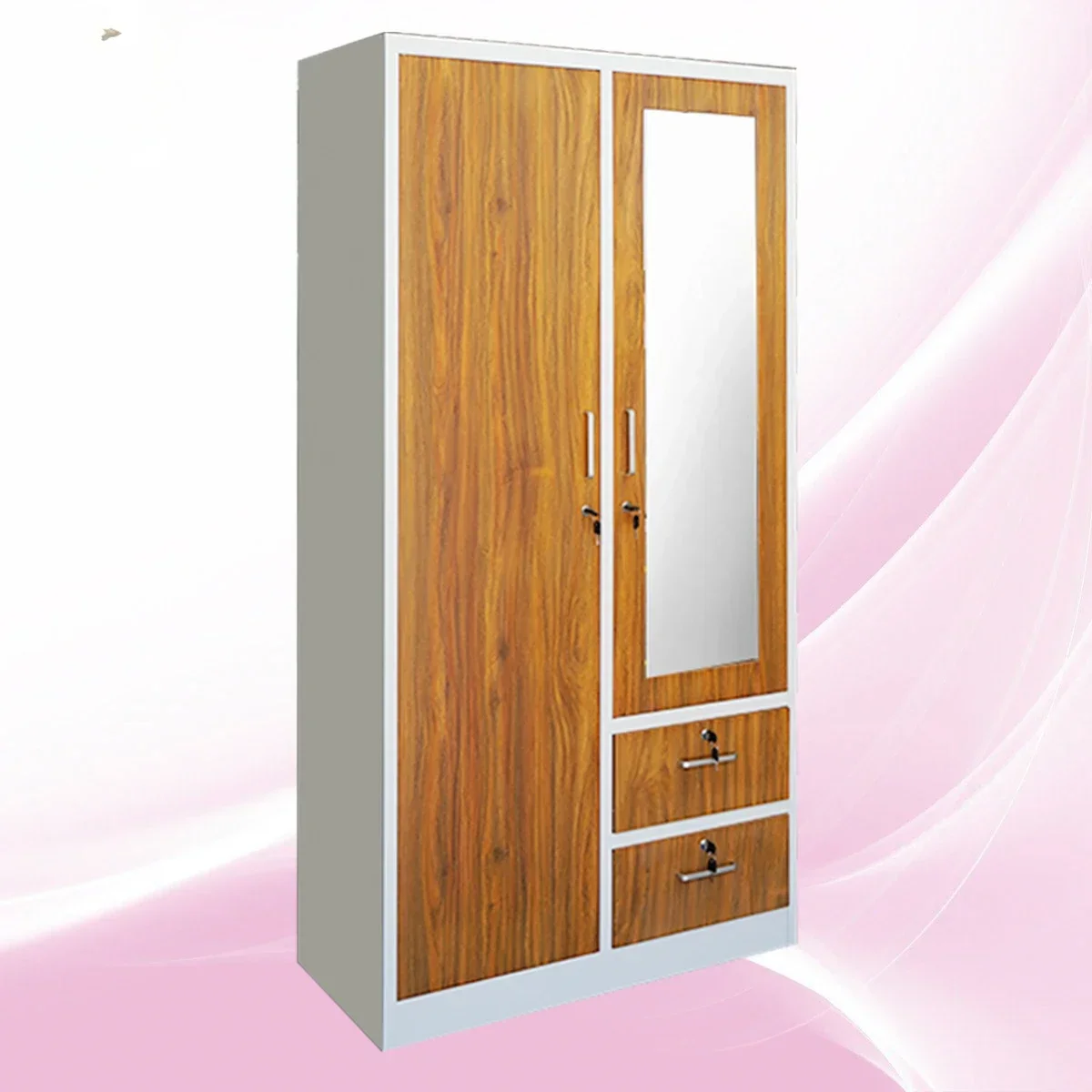 

'Cheap space-saving bedroom furniture dormitory wood color Metal cabinet wardrobe fully disassembled iron cabinet