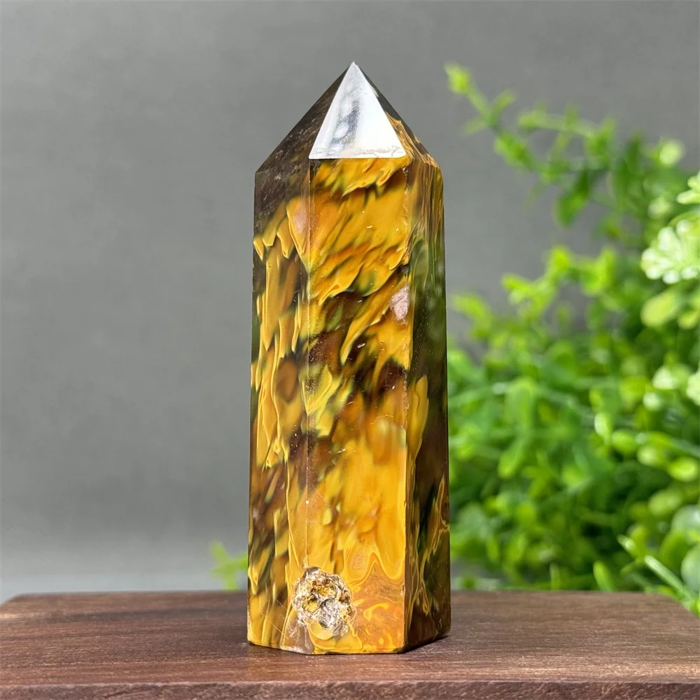 Artificial Quartz Tiger Skin Smelting Obelisk Hexagonal Wand Reiki Meditation Witchcraft Sacrifice Home Decoration Energy