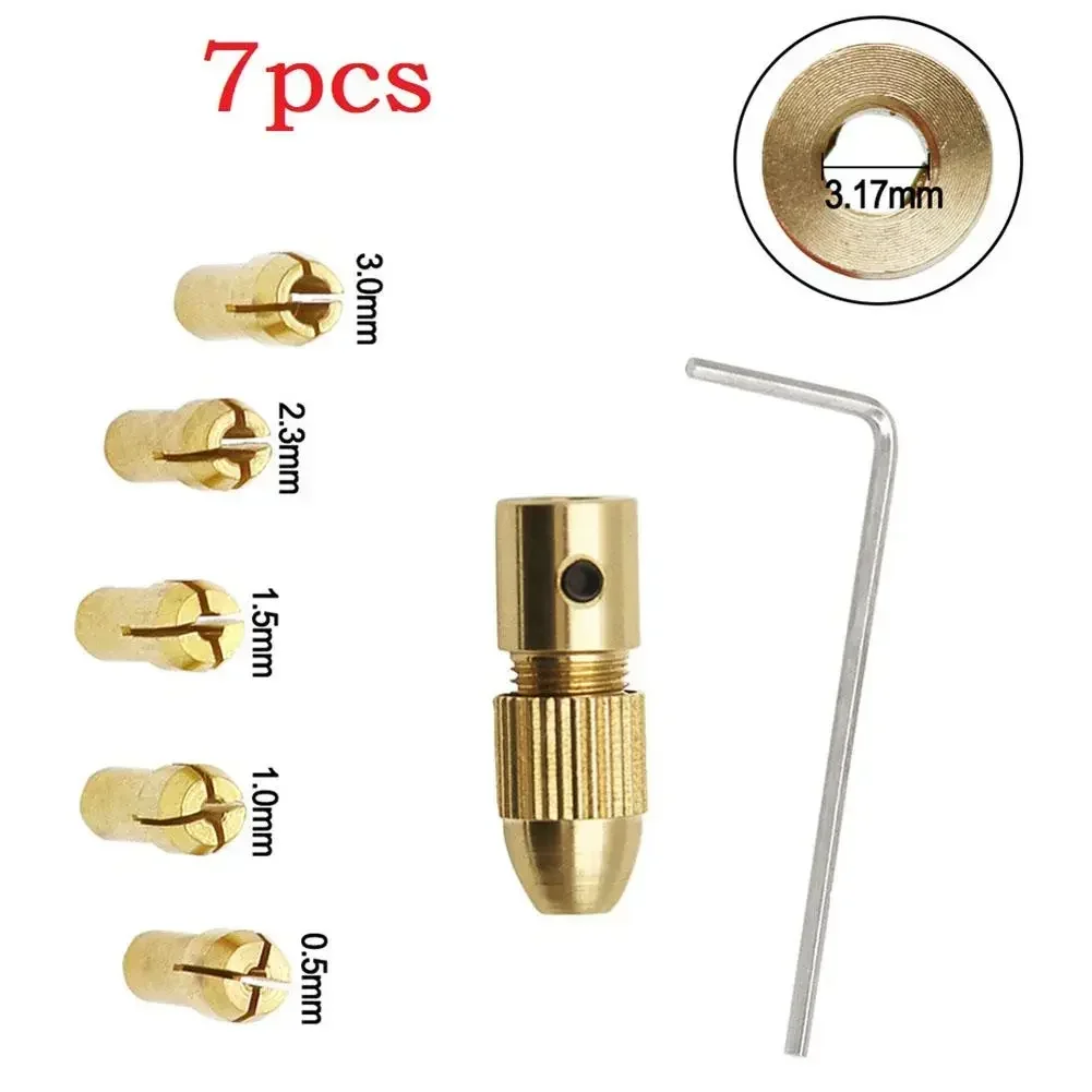 7pcs Mini Drill Brass Collet Chuck 2.35/3.17/4.05/5.05mm Electric Drill Chuck Adapter For Dremel Power Tools Accessories NEW