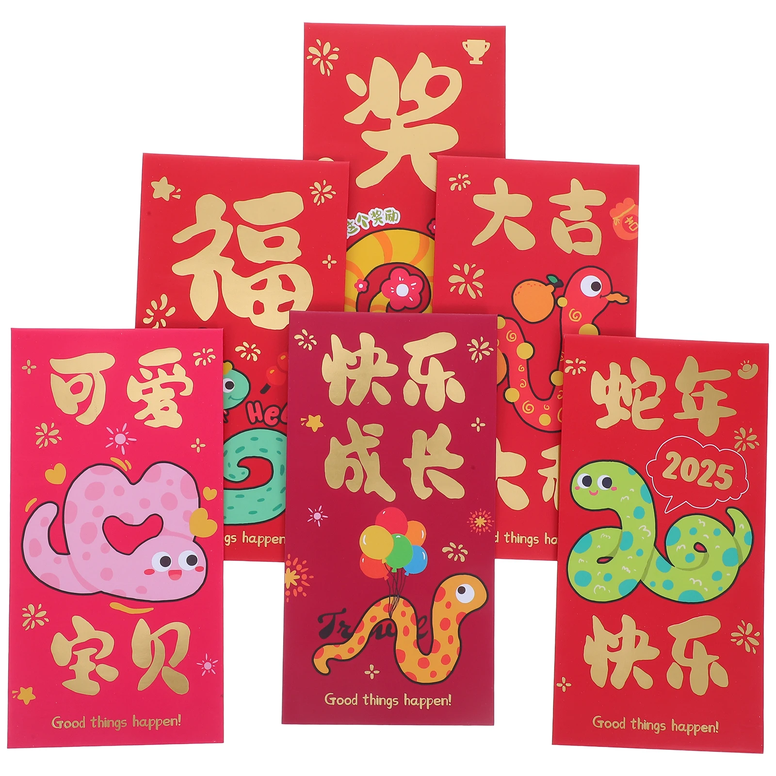 

6pcs Creative Snake Chinese New Year Red Packets 2025 Fancy Money Lunar New Year Decorations Blank Back Adorable Cartoon