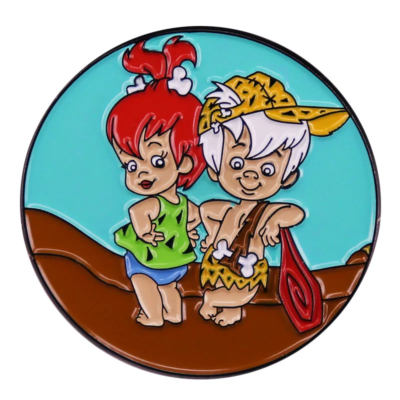 BamBam & Pebbles Enamel Pin Cartoon Animation The-Flintstones Inspiration Badge Brooch