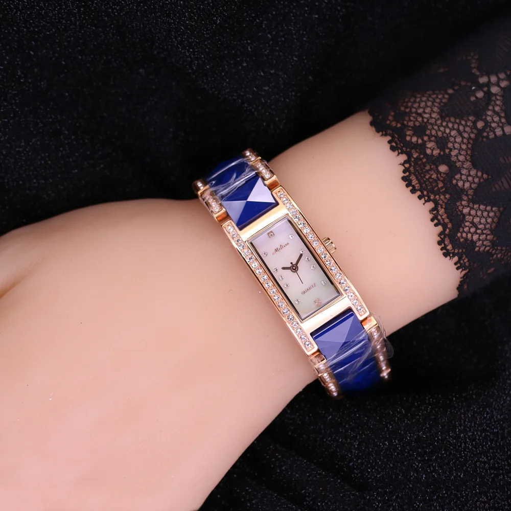 SALE!!! Discount Melissa Crystal Rhinestones Lady Women\'s Watch Japan Mov\'t Fashion Hours Ceramic Bracelet Girl\'s Gift Box