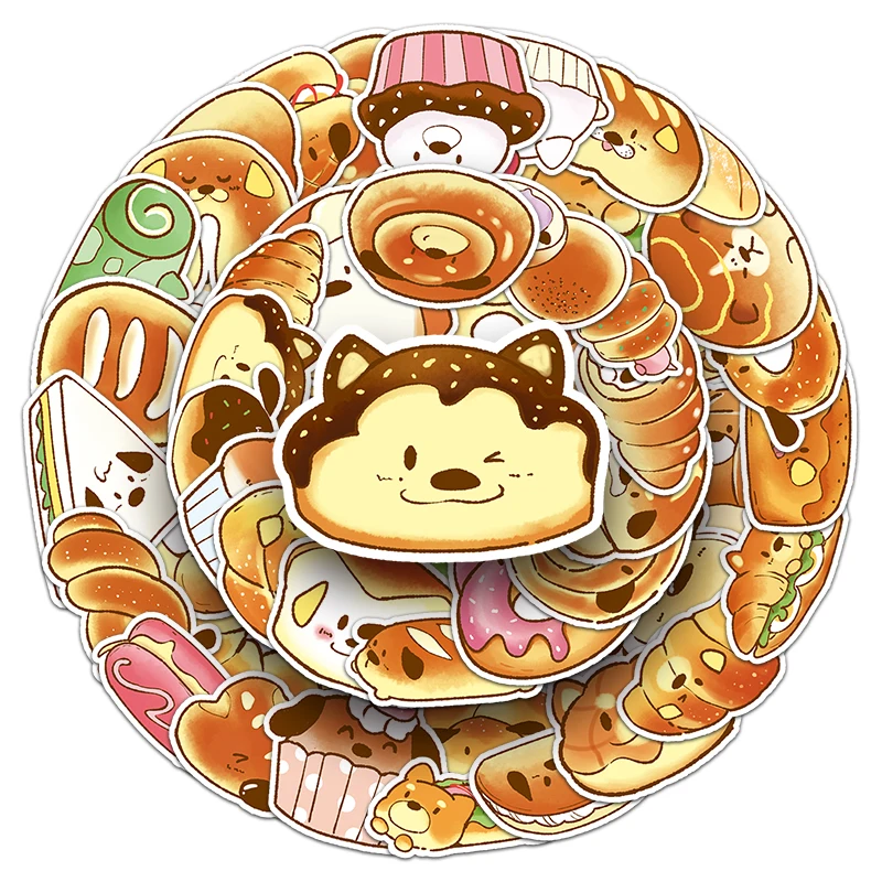 

50Pcs Fnuuy Dog Bread series Cartoon Cute Waterproof Sticker Skateboarding Retro home decal Sticker