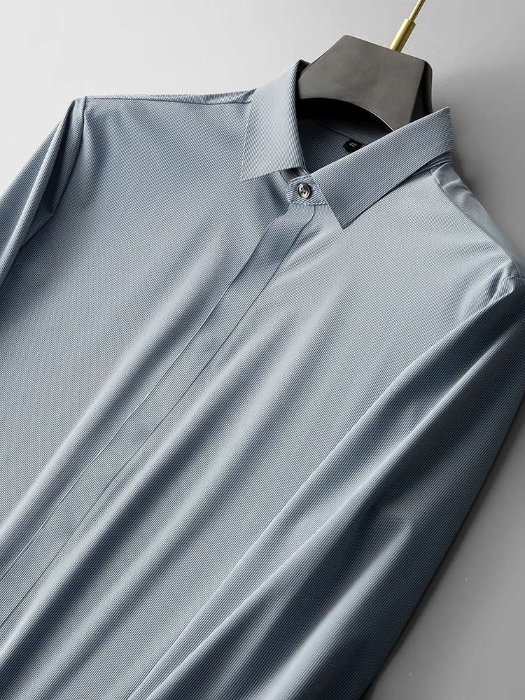 

Странный коврик Ice Silk против морщин Thin Long Sve Men's irt Весна Лето Busin irt с клеевыми полосками Pred