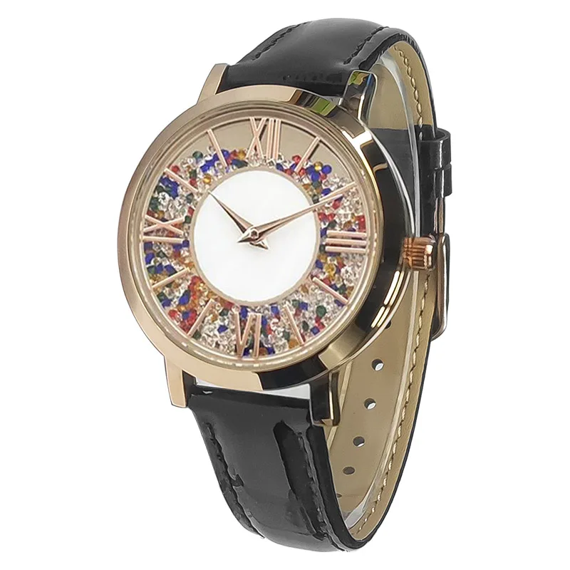 นาฬิกาผู้หญิงแบบดั้งเดิมนาฬิกาควอตซ์สำหรับผู้หญิงสายหนังสีแดงประกายหรูหราสีทองหรูหรานาฬิกาข้อมือผู้หญิงแบรนด์เหล็กกันน้ำ