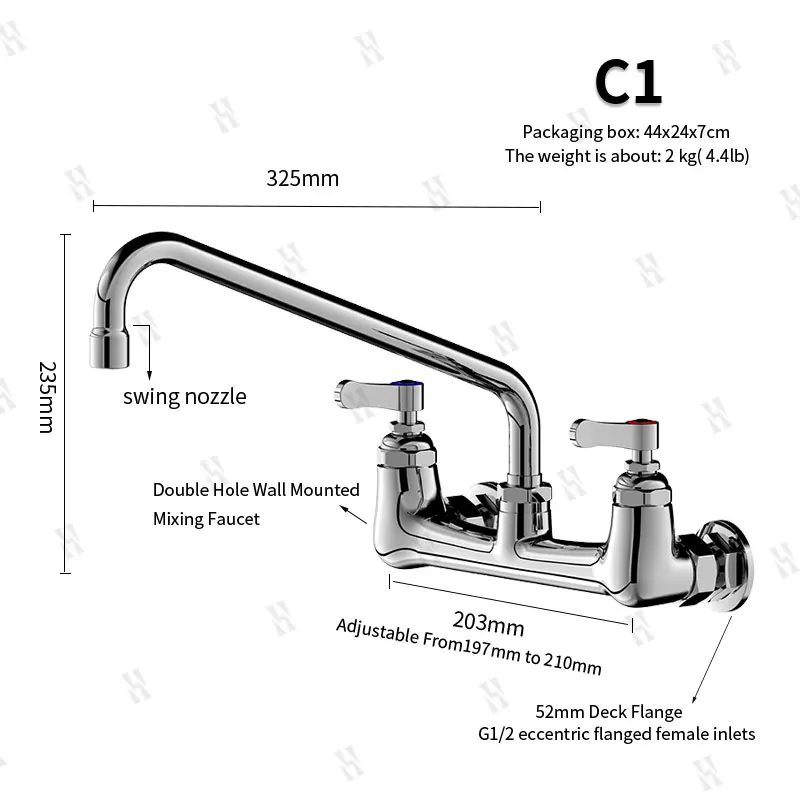 Swivel Gooseneck Copper Faucet for Commercial Sink Deck Mount Mixing Valve with Swing Spray Nozzle, Heavy Duty Kitchen Washbasin