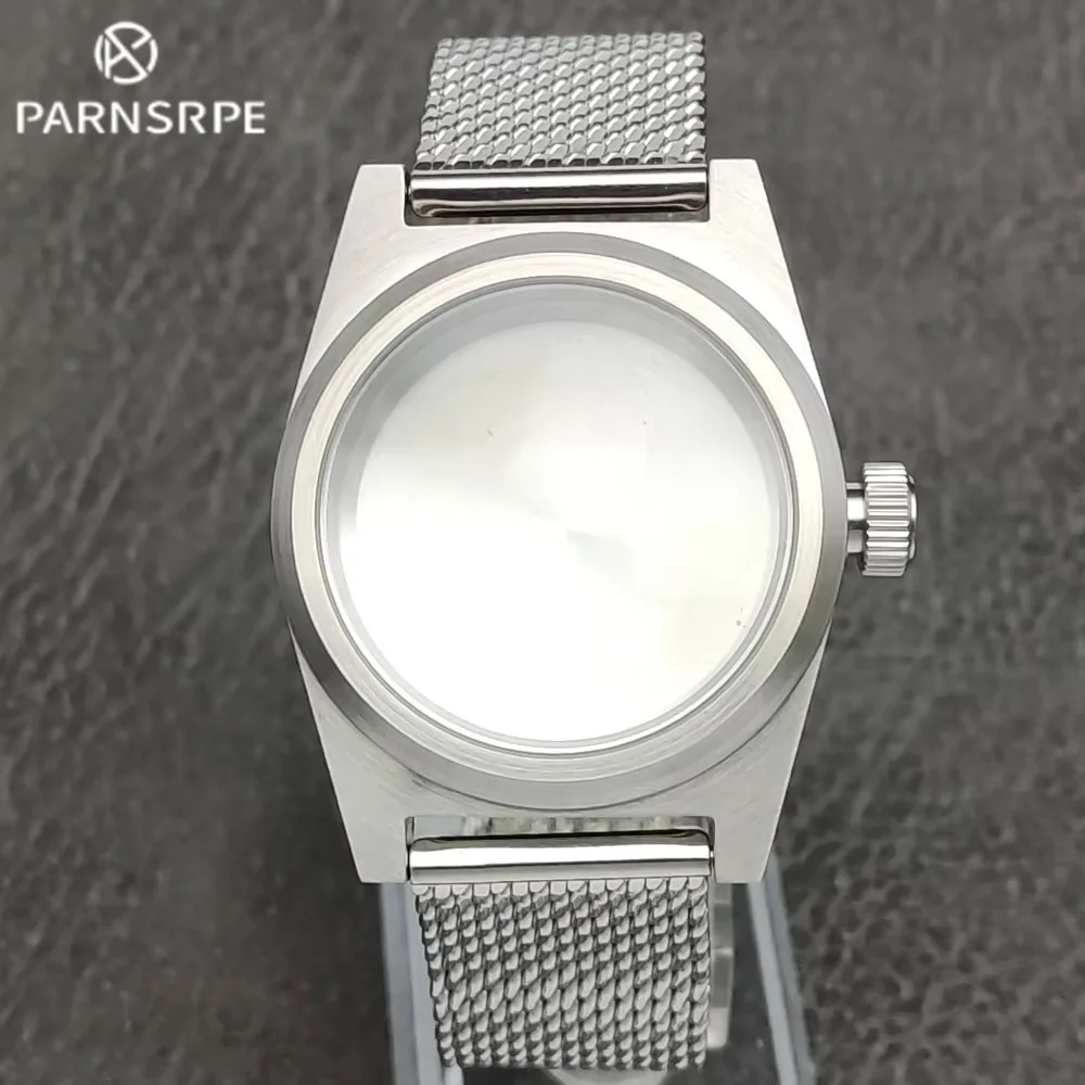 

Мужской корпус часов 38 мм, подходит для Японии, механизм NH35, сапфировое стекло, четырехсторонний полированный сетчатый ремень, водонепроницаемый движущийся