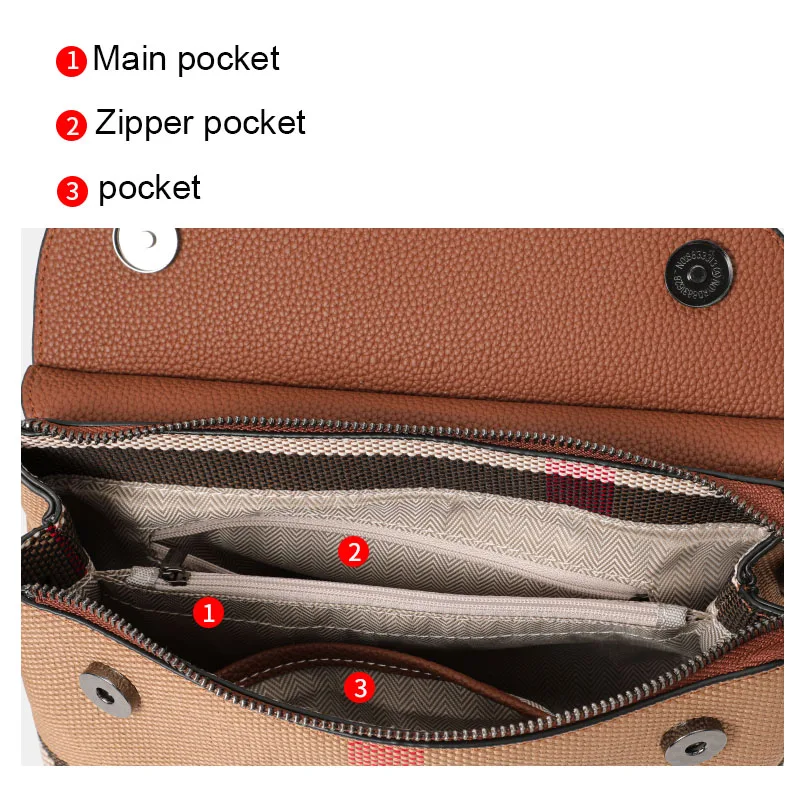 Aidrani Women Spliced Canvas Cowhide Crossbody Purse, Plaid Pattern Adjustable Shoulder Bag, Casual Handbag for Daily Outdoor view 6