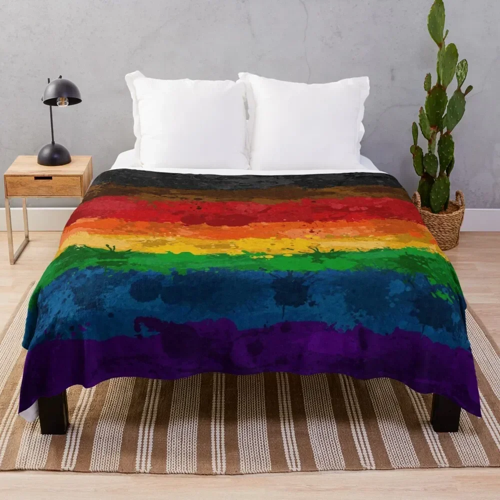 Abstract Paint Splatter Inclusive Rainbow Pride Flag Pattern Throw Blanket Bed linens Luxury Throw Picnic Blankets