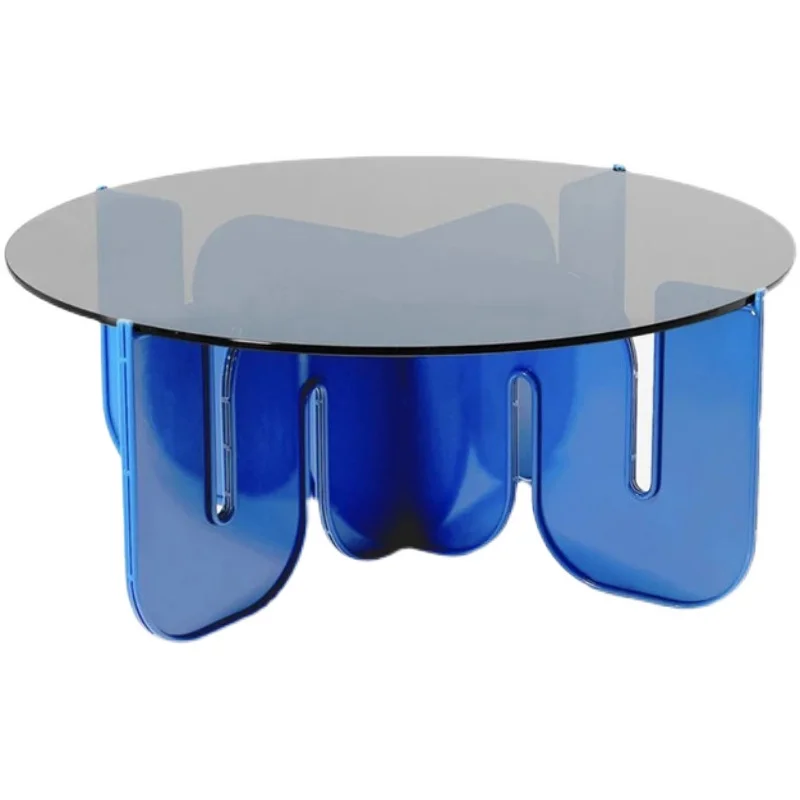 

Designer personality creative wavy round glass coffee table simple ins home coffee table