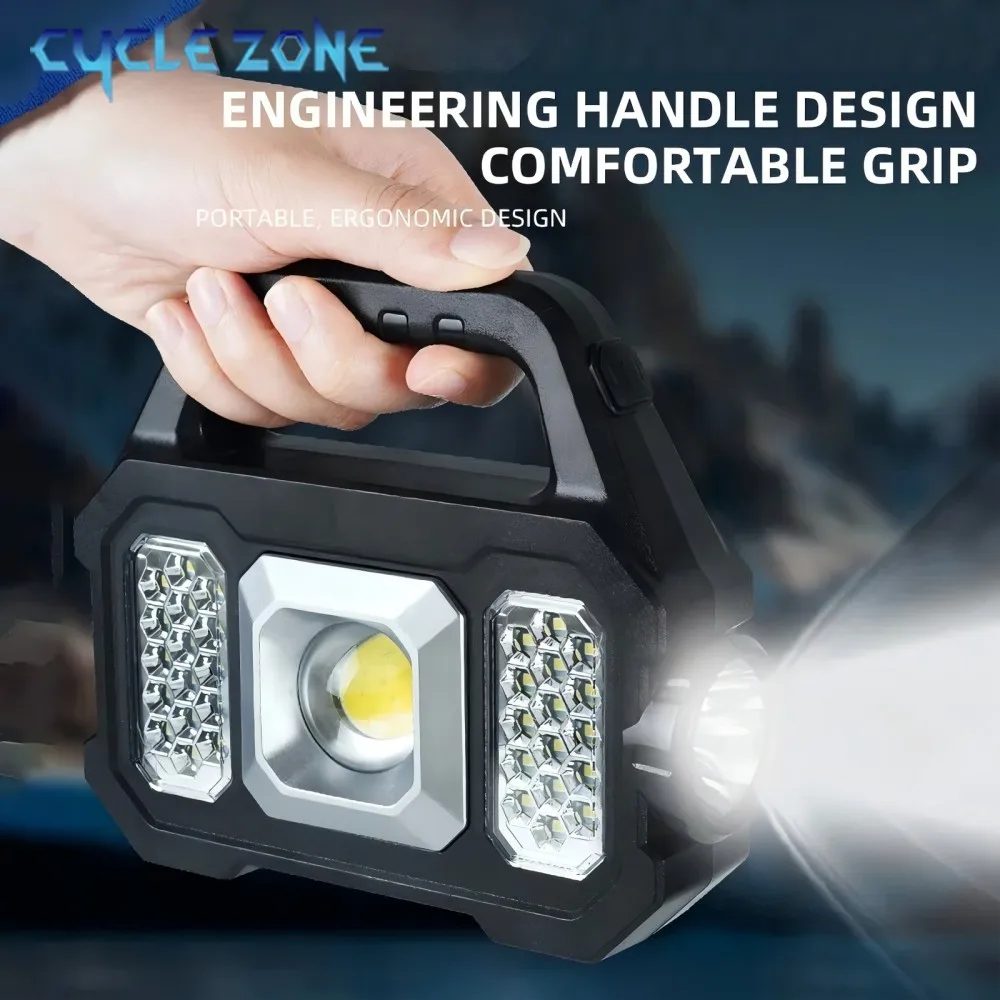 Multifunctional COB Searchlight Portable LED Strong Light Flashlight Solar Charging Outdoor Camping Emergency Lighting Work Lamp