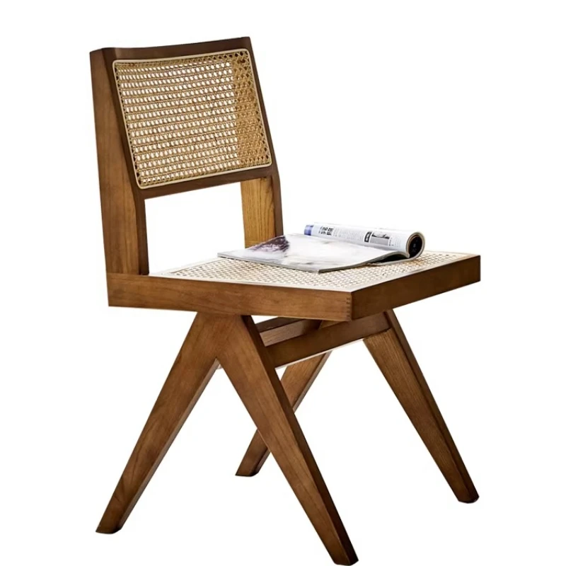 Nordic ins solid wood chair home backrest medieval restaurant casual designer chair modern simple rattan dining chair
