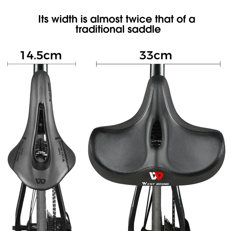 WEST BIKING MTB Gel Comfort Saddle Ultra Wide Electric Bike Scooter Seat Silicone Massage Particle Cycling Shock Absorber Saddle