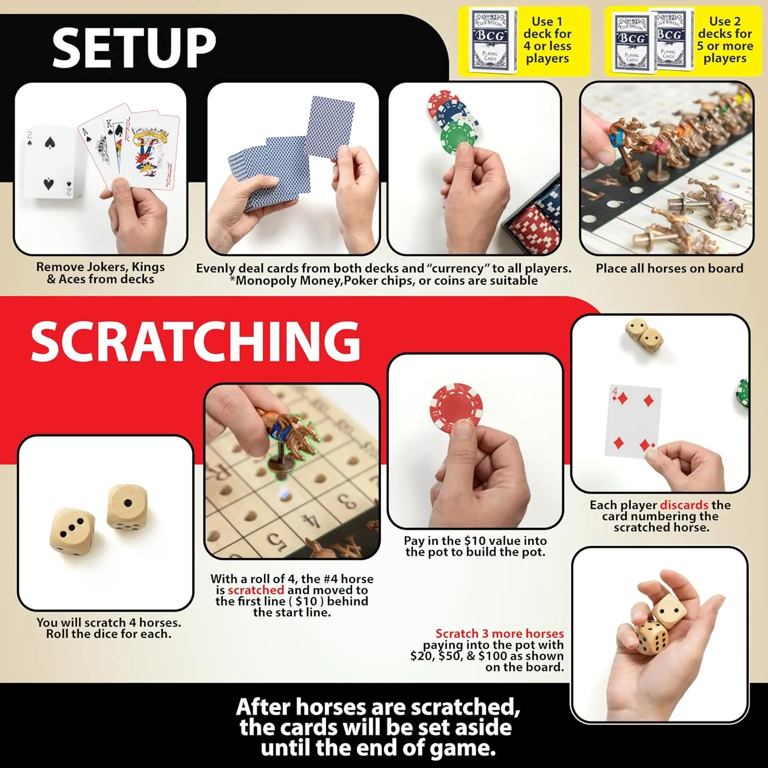 Nuovo gioco da tavolo da corsa di cavalli in metallo con 11 cavalli, dadi, carte, scacchiera in legno - Gioco per feste in famiglia per adulti