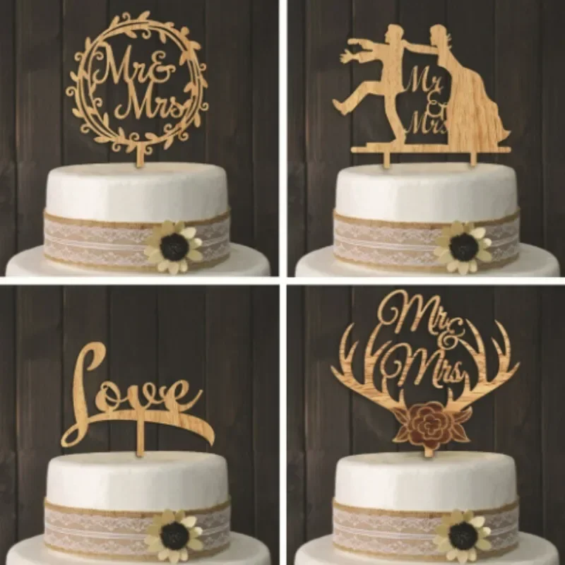 1Pc Hollow Wooden Letter Love Just Married Mr&Mrs Cake Topper Bride and Groom Wedding Cake Topper Engagement Gifts Cake