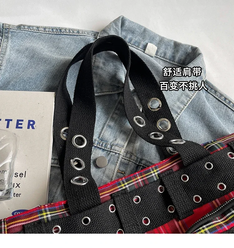 PU CHAINS Zipper Shoulder Bag Buckle Decorative Casual Women's Bags on Sale 2026 New Plaid Locomotive Style Women's Handbags