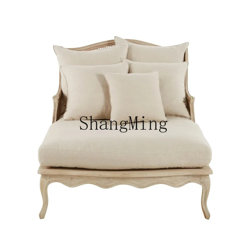 

DHY retro solid wood sofa carved rattan art chair living room bedroom sofa