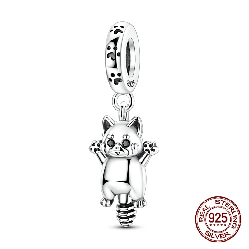 

925 Sterling Silver 3D Cute Raccoon Charm Panda Beads Pendant Fit Bracelet Fashion Animal Jewelry Gift for Women Girls