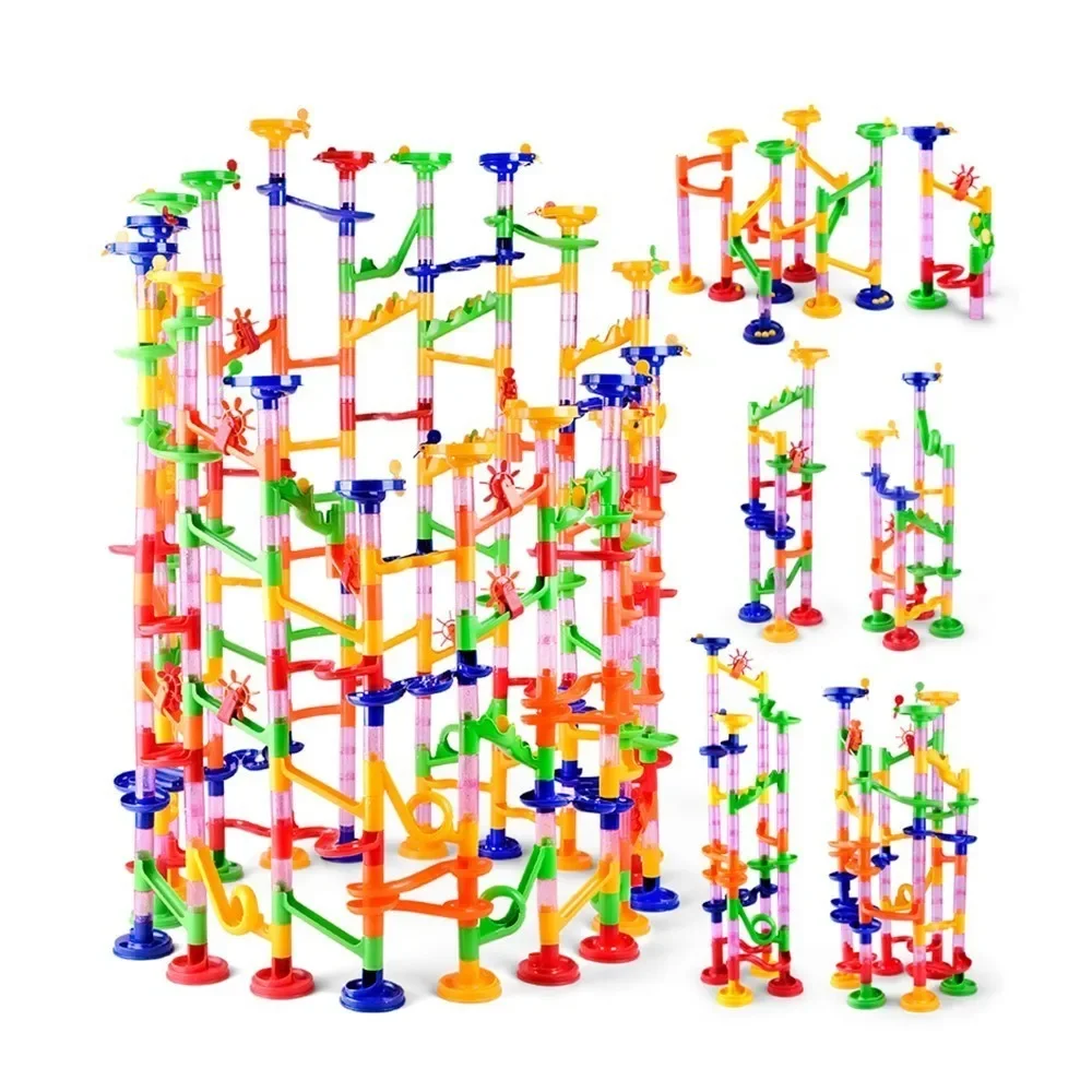 50-142PCS Marble Run Race Track Building Blocks Kids Toys 3D Maze Ball Roll Toy DIY Marble Run Race Coaster Set Christmas Gift