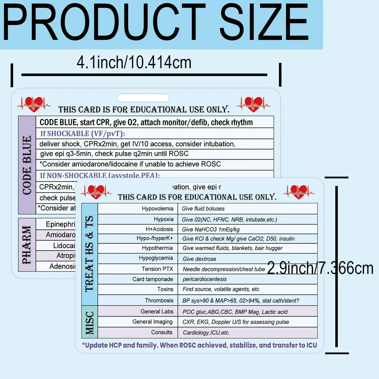 5 Pack ACLS Reference Card Heart CPR Code Blue EMT/RN/MD Cards for Medical 2.9 * 4.1 Inch ACLS Survival Card