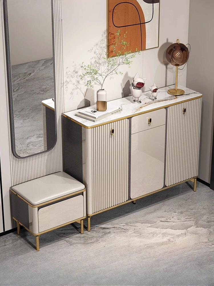 Light luxury shoe cabinet, home interior entrance storage cabinet, integrated stool entry 2025 new popular high-end sense