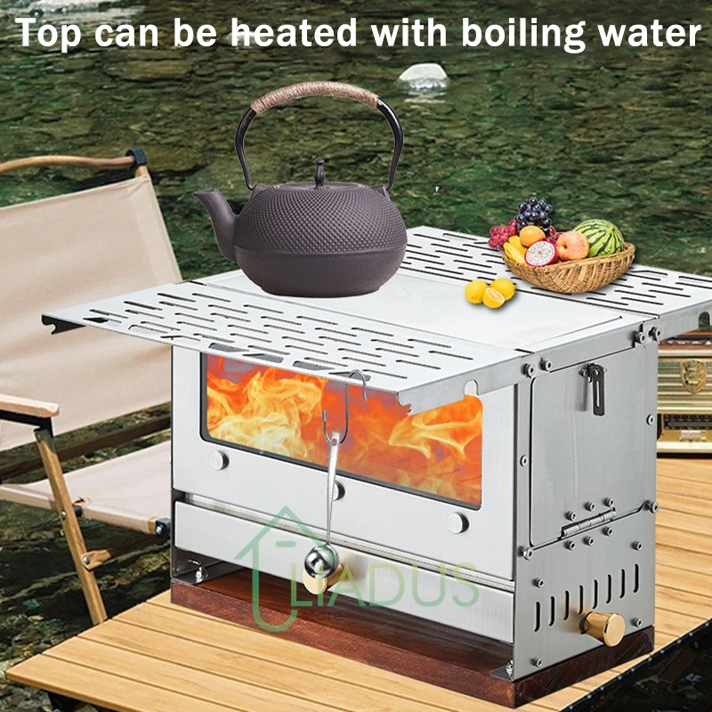 Outdoor Wood Stove Twin Wings Tabletop Stainless Steel Folding Wood Stove Folding Stove Cooking Boil Water Camping Picnic Cooker