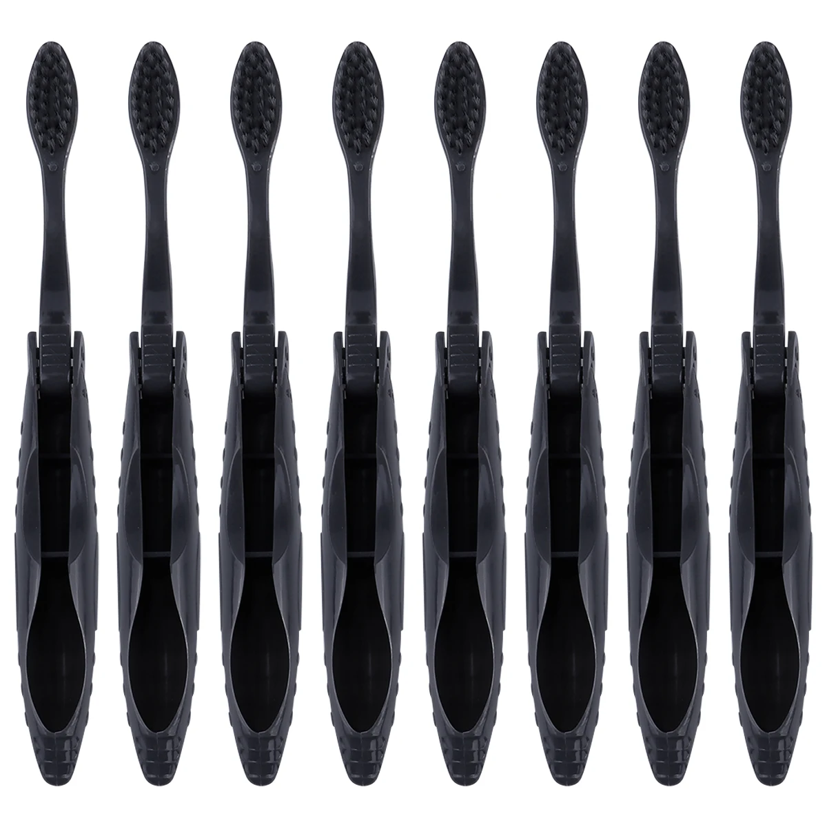 8 шт. портативная зубная щетка с черной ручкой, складная, для путешествий, кемпинга, уголь, средний, прочный, для здоровья полости рта, эргономичная, противоскользящая