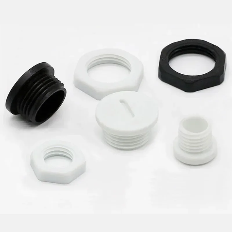 Black/White IP68 With Nut Nylon Waterproof Plug  Hole Cap Sealing Cover With Rubber Blocking Component Plastic Plug Cap M12-M32
