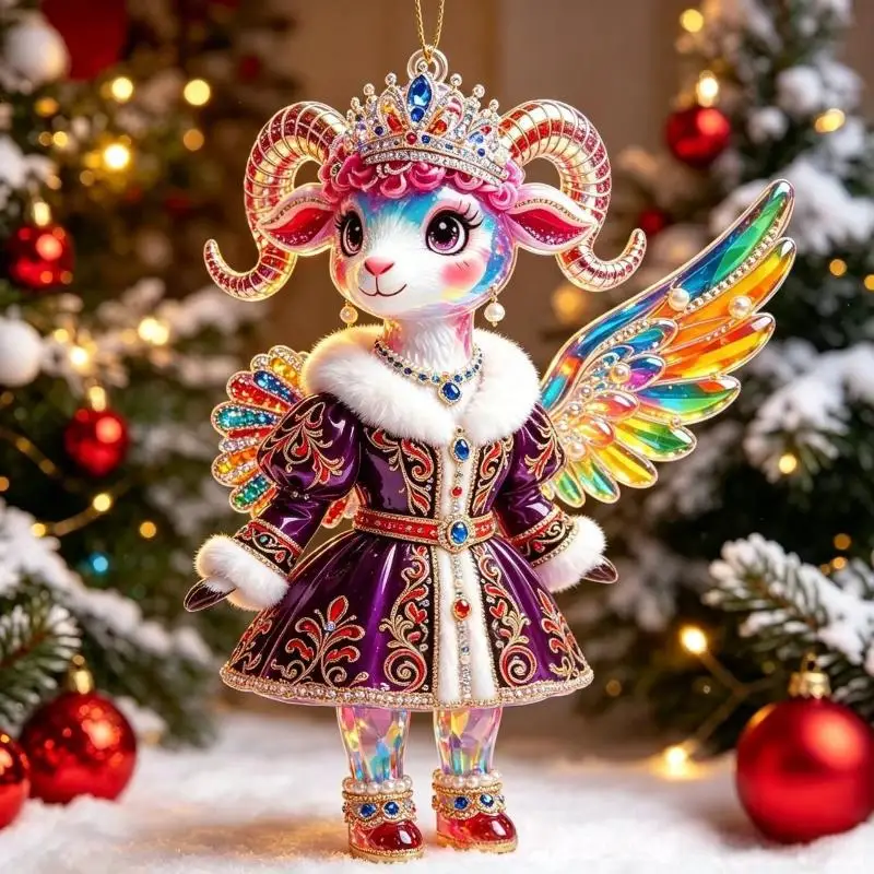 Embossed Goat Hanging Pendant Shiny Artificial Rhinestone Ornament for Home Wall Decor Keychain Backpack Accessory