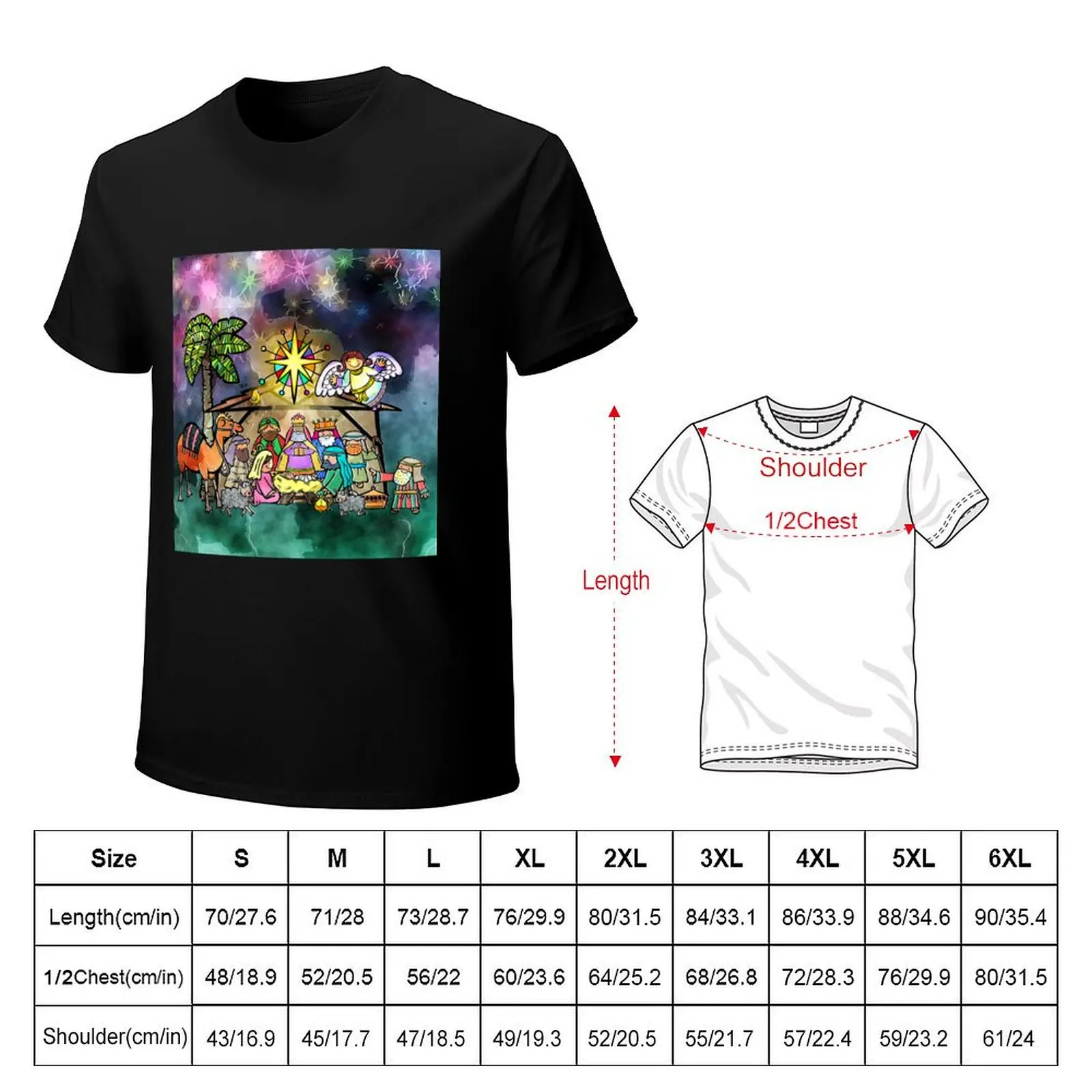 Watercolour Christmas Nativity Painting T-Shirt Casual Trendy Streetwear Tee Shirt