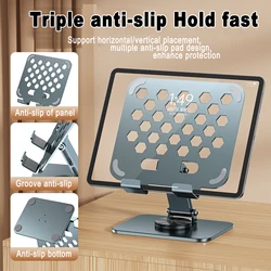 Tablet Stand for Desk, Swivel iPad Stand with 360 Rotating Base, Carbon Steel Foldable Desktop Holder