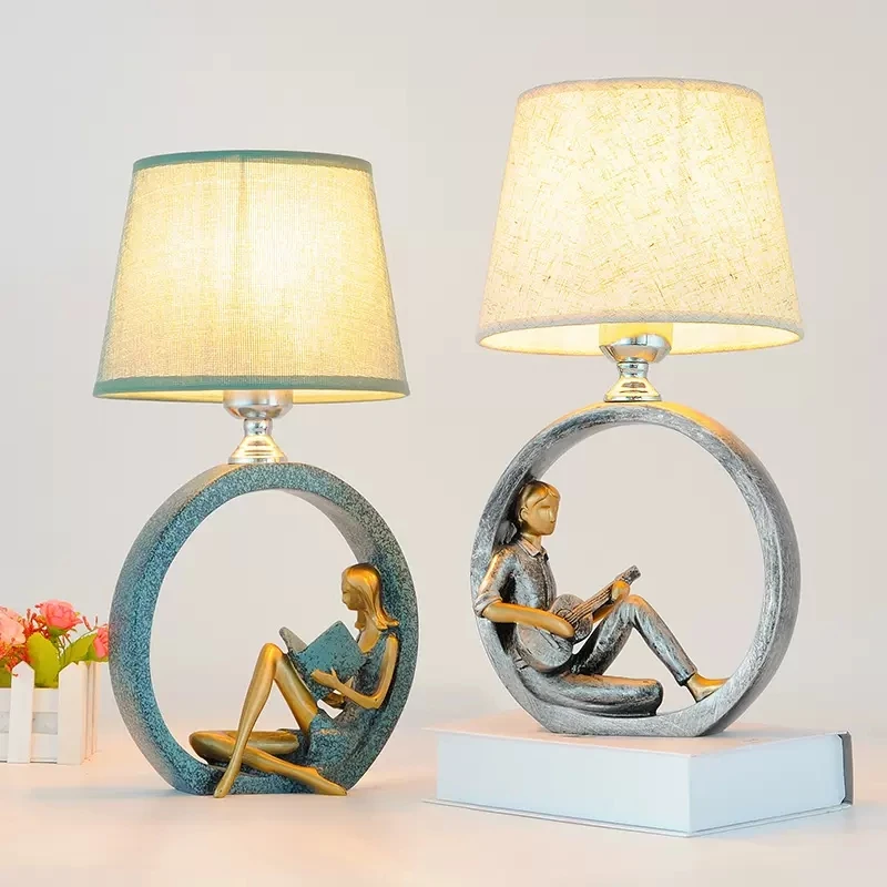 Nordic Art Bedroom Bedside Table Lamp Cloth Lamp Shade Night Light LED Learning Office Desk Lamp Birthday Gift