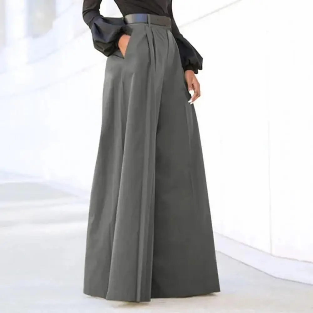 Pantalon large taille haute avec poches pour femme, vêtements de travail confortables, élégant, solide, document évasé FJFOR