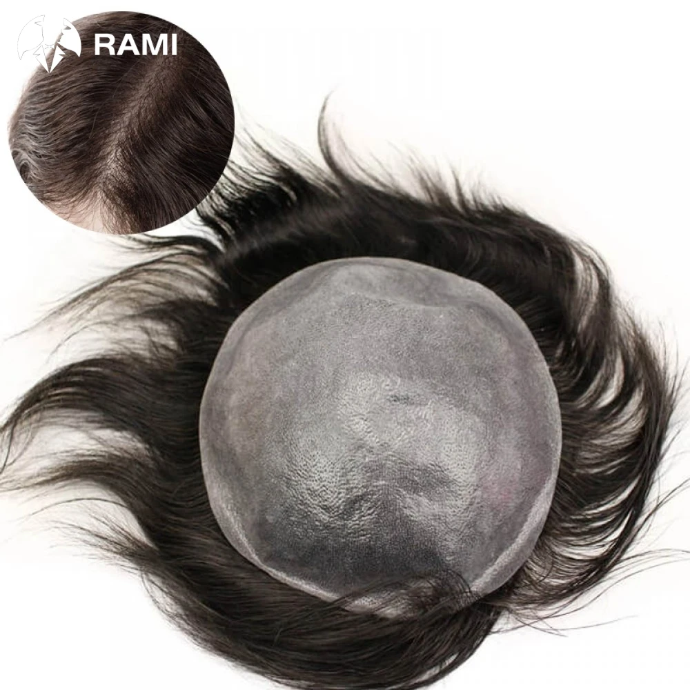 Full Skin Toupee 0.06mm-0.08mm V-loop PU Hairpiece Natural Wigs For Man 100% Human Hair Systems Capillary Male Hair Prosthesis