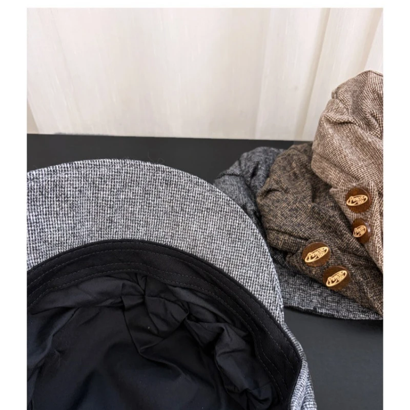 Japanischer Retro-Reiterhut mit Plissee-Krempe und Knopfdesign für Damen, Herbst- und Winter-Soft-Brim-British-Newsboy-Caps für Herren – Detail 6