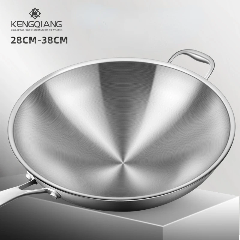 

316 stainless steel frying wok pan Thickened uncoated round bottom pots and pans kitchen cookware