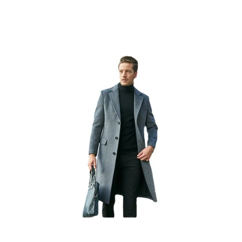 New casual thick woolen men's coat long coat