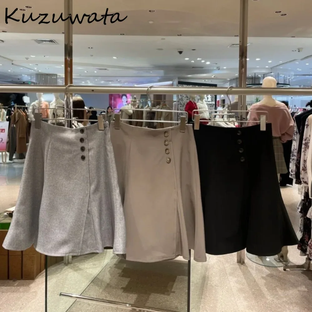 

Kuzuwata A-line High Waist Elegant Sweet Skirt Slim Fit All-match Casual Single Breasted Faldas Japan New Umbrella Mujer Faldas