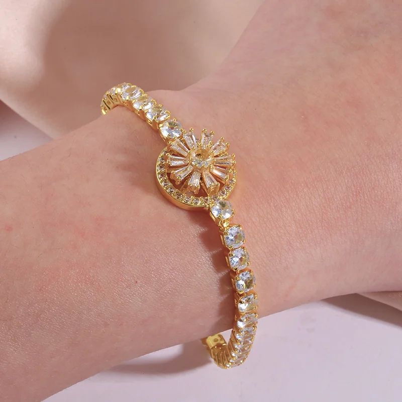 عصري 360 ° سوار كريستال عباد الشمس قابل للتدوير يمنح مجوهرات مأدبة ساحرة للنساء #4