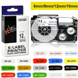 1Pcs XR-12WE Compatible for Casio XR-12YW XR-12X XR-6WE XR-9WE XR-9YW 6/9/12mm Label Tape for Casio KL-60 KL-100 120 Label Maker