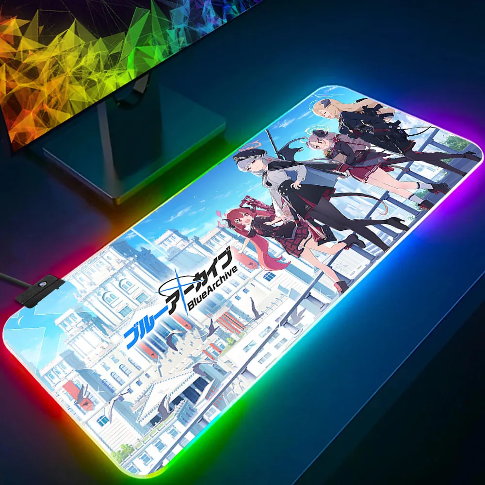 

Blue Archive Game RGB Pc Gamer Keyboard Mouse Pad Mousepad LED Glowing Mouse Mats Rubber Gaming Computer Mausepad