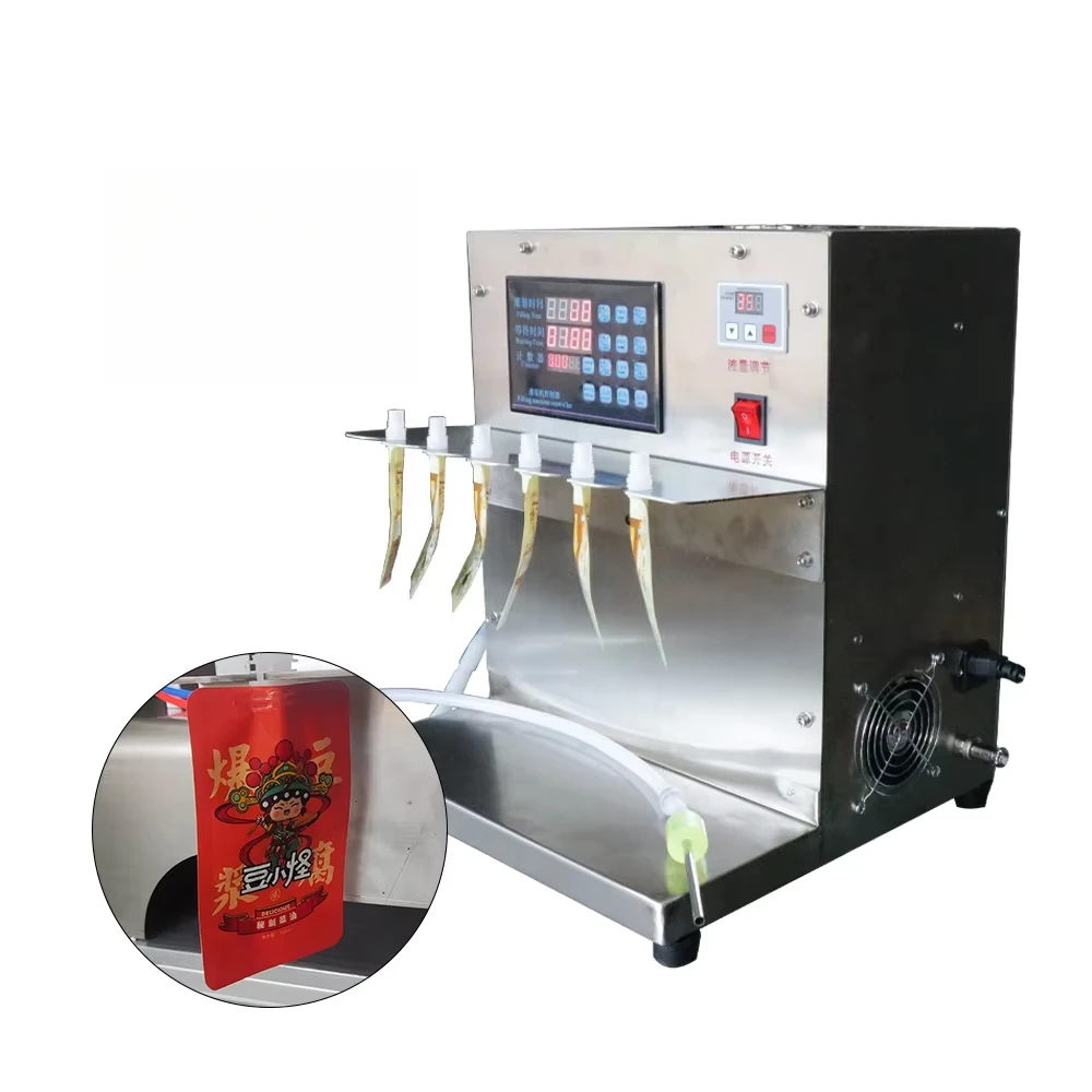 Automatic 4 Heads Magnetic Pump Plastic Bottles Milk Water Juice Beverage Oil Alcohol Spout Pouch Filling Machine