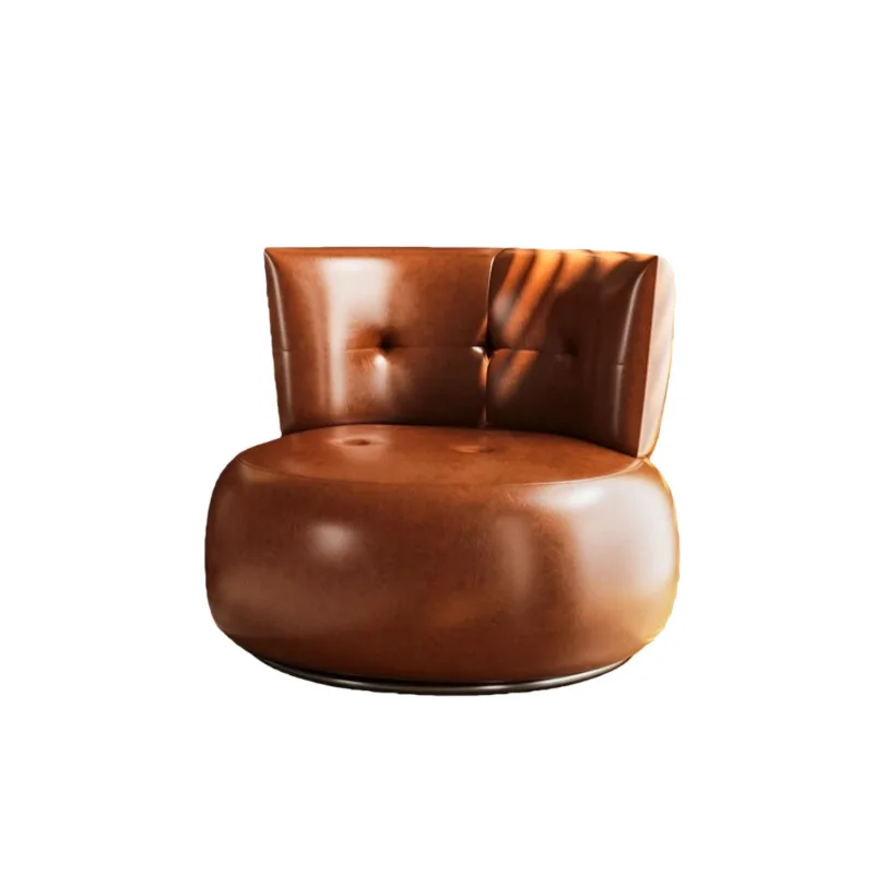 Retro leather sofa, rotatable single sofa, home living room, balcony leisure