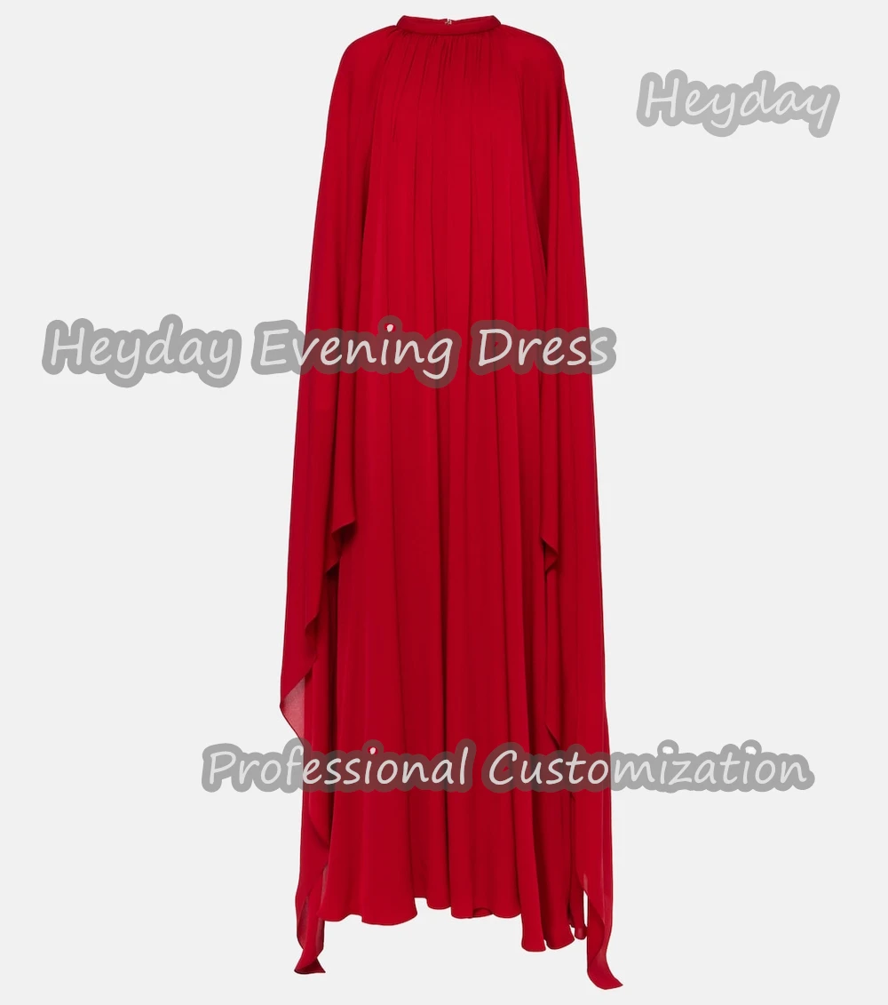 Heyday O-Neck Saudi Arabia Short Sleeves A-Line Prom Gown Chiffon Ruffle Floor Length Elegant Evening Party Dress For Women 2024