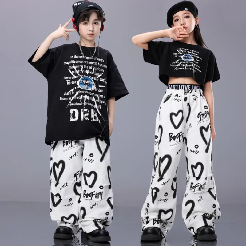 

Girls Hip Hop Cropped Top Cargo Pants Clothes Sets Children Ballroom Street Dance Outfits Kids Streetwear Jazz Stage Costumes