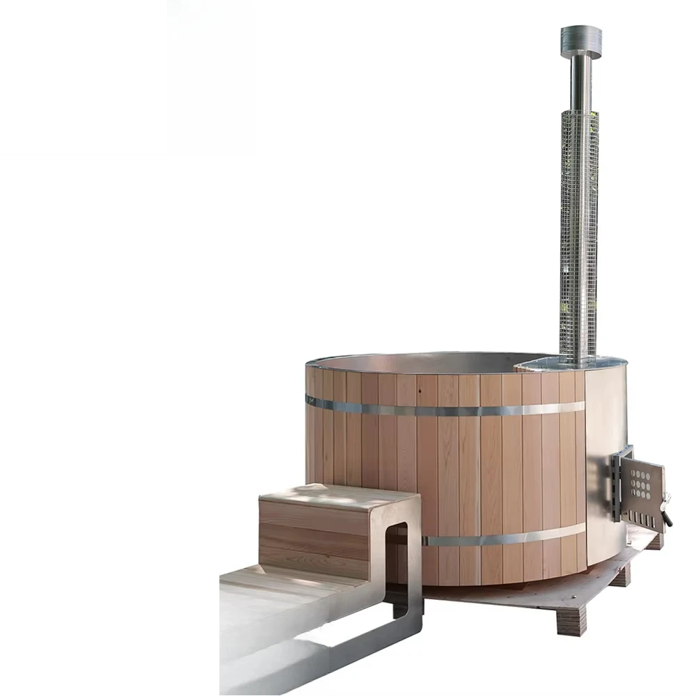 

Профессиональная овальная гидромассажная ванна из дерева и нержавеющей стали с изолированным термошаром для установки палатки для виллы в отеле или глэмпинга